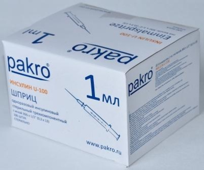 1 мл трехкомпонентный шприц Pakro инсулиновый U100 , с иглой 0,3х13, 100 шт купить оптом в Москве