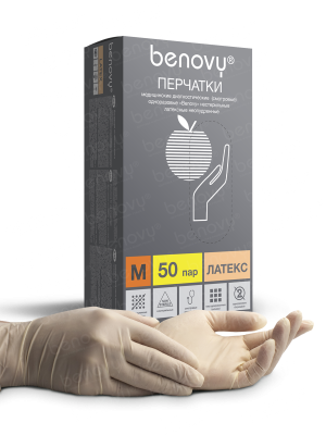 BENOVY / Перчатки латексные, неопудренные, натуральные, 50 пар в упак. S купить оптом в Москве